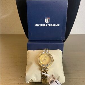 Gold Montres Prestige Watch with Crystal Accents